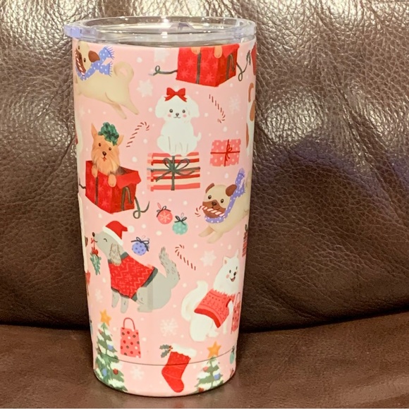 Clementine Kitchen Dogs With Gifts Christmas Tree 2oz Stainless Steel Pink Christmas Tumbler